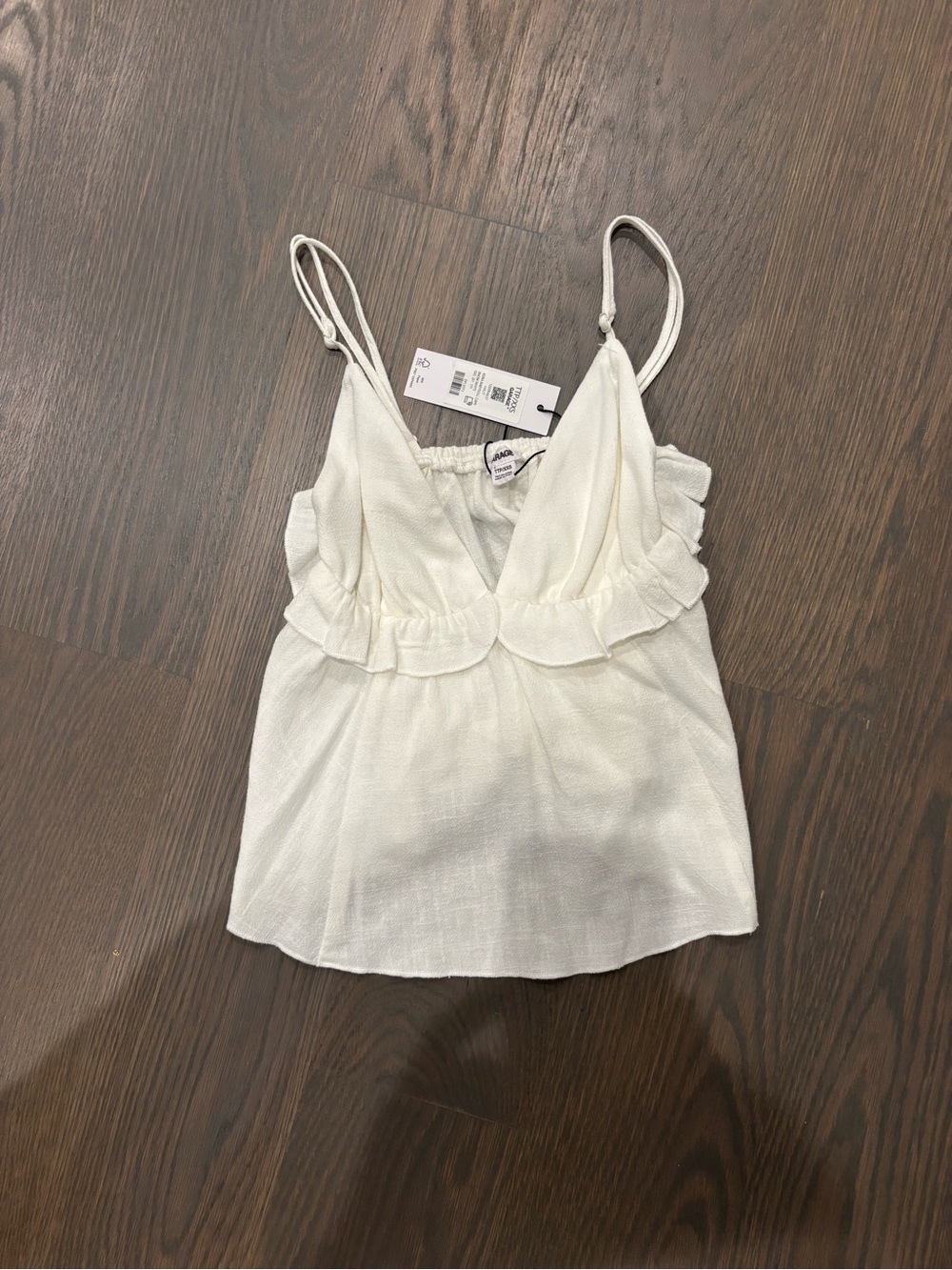 Garage White Ruffle V-Neck Cami with Adjustable Straps